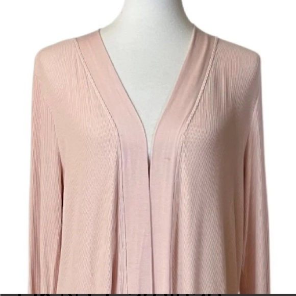 DKNY NWOT Open Front Ribbed Knit Long SLV Blush Pink 2 Pocket Cardigan Duster S - Picture 3 of 16